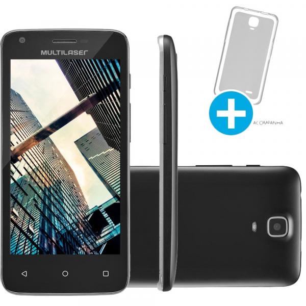 Smartphone Multilaser MS45R 8GB Dual Chip 3G Tela 4,5 Câmera 5MP Android 5.1 Preto + Capa Traseira