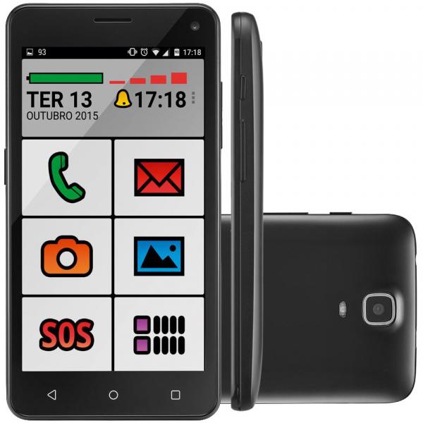 Smartphone Multilaser MS45S Senior Quad Core Android 5.0 Cam 3/5Mp 8Gb+8GB 4,5" 3G Preto P9029