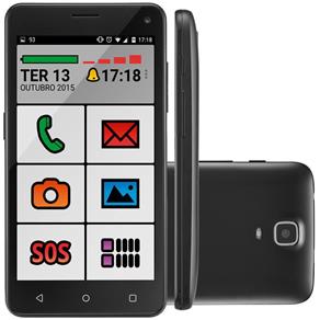 Smartphone Multilaser MS45S Senior Quad Core Android 5.0 Cam 3/5Mp 8Gb+8GB 4,5" 3G Preto P9029
