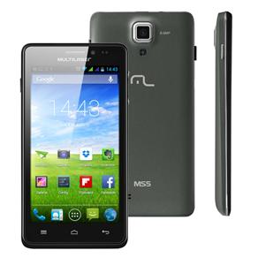 Smartphone Multilaser MS5 Preto com Tela IPS 4,5”, Dual Chip, Android 4.2, Câmera 8MP, Wi-Fi, 3G, Bluetooth e Processador Quad Core de 1.3 GHz