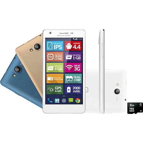 Smartphone Multilaser MS6 Colors Dual Chip Desbloqueado Android 4.4 Tela 5.5" 8GB 3G Wi-Fi Câmera 8MP - Branco