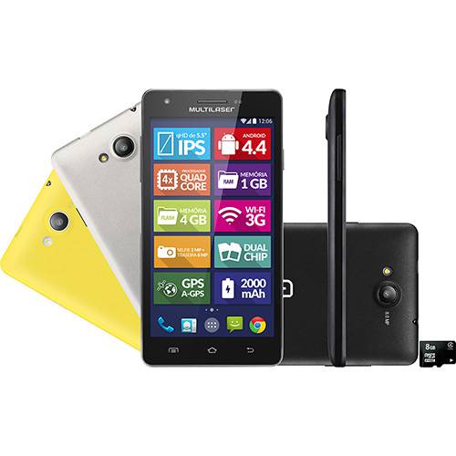 Smartphone Multilaser MS6 Colors Dual Chip Desbloqueado Android 4.4 Tela 5.5" 8GB 3G Wi-Fi Câmera 8MP - Preto