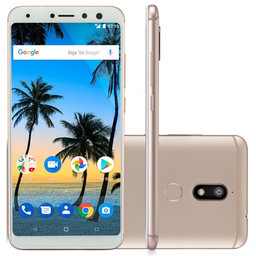 Smartphone Multilaser Ms80 4Gb Ram + 64Gb Tela 5,7" Hd+ Android 7.1 Qualcomm Dual Câmera 20Mp+8Mp Dourado - Nb725