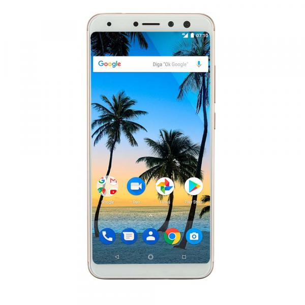 Smartphone Multilaser Ms80 4Gb Ram + 64Gb Tela 5,7 Hd+ Android 7.1 Qualcomm Dual Câmera 20Mp+8Mp DouradoNB725