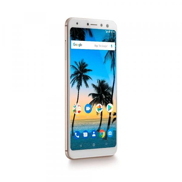 Smartphone Multilaser MS80 Dourado NB725 Dual Câmera 20MP+8MP 4GB RAM + 64GB Tela 5,7" HD+ Android 7.1 Qualcomm