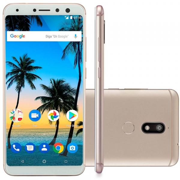 Smartphone Multilaser MS80, Octa Core, Android 7.1, Tela 5.7, 64GB, Selfie 20MP+8MP, Leitor Digital, Dual Chip, Dourado
