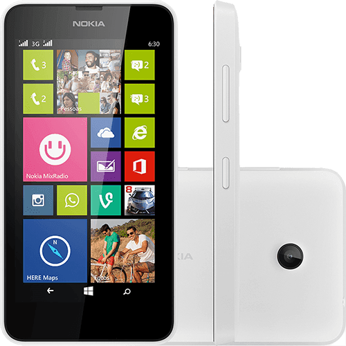 Smartphone Nokia Lumia 630 Windows 8.1 Tela 4.5" 8GB 3G Wi Fi Câmera 5MP GPS TV Digital - Branco