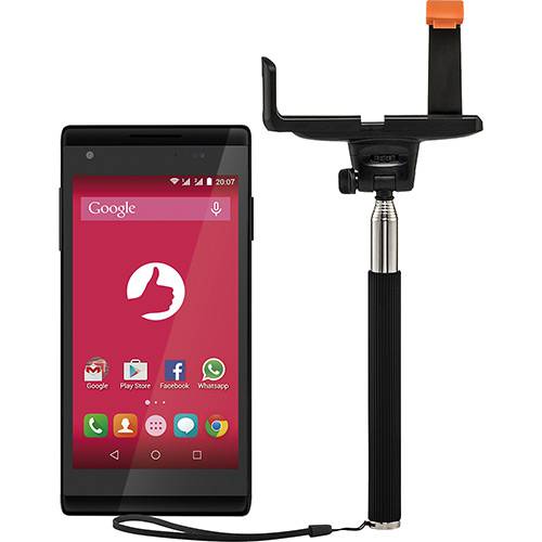 Smartphone Positivo S455 Android 5.0.2 (Lollipop) Tela 4.5" 8GB 3G Câmera de 5MP Bastão de Selfie - Preto