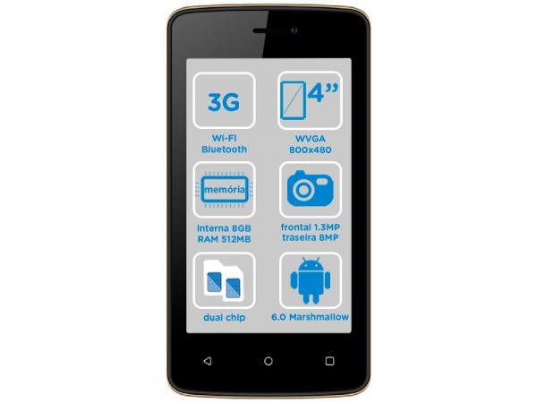 Tudo sobre 'Smartphone Positivo Twist Mini S430 8GB Dourado - Dual Chip 3G Câm. 8MP Tela 4” Desbl.'