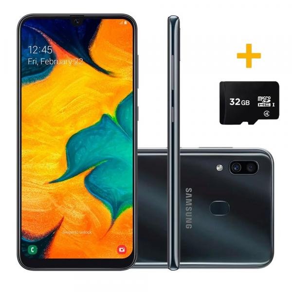 Smartphone Samsung A305 Galaxy A30 Preto 64GB + Cartão de Memória 32GB