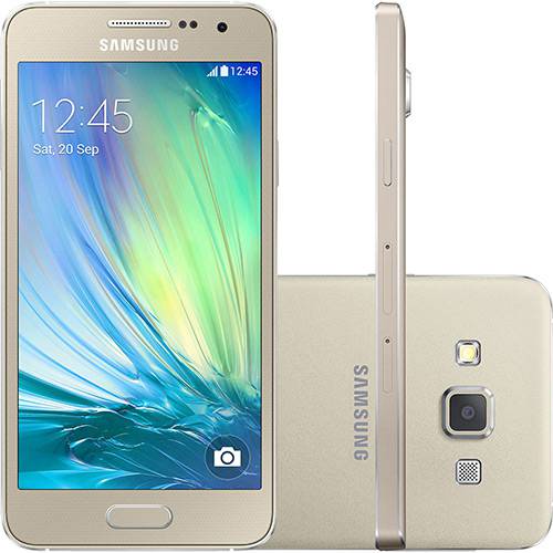 Smartphone Samsung Galaxy A3 Duos Dual Chip Desbloqueado Android 4.4 Tela Super Amoled 4.5" 16GB Wi-Fi 4G Câmera 8MP - Dourado