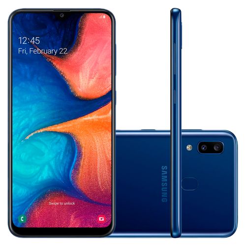 Smartphone Samsung Galaxy A20 32GB Dual Chip 4G Tela 6,4'' Câmera 13MP e 5MP Frontal 8MP Android 9.0 Azul