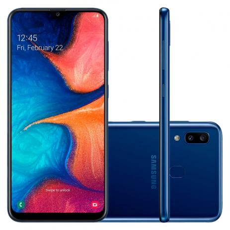 Smartphone Samsung Galaxy A20 32GB Dual Chip 4G Tela 6,4 Câmera 13MP e 5MP Frontal 8MP Android 9.0 Azul