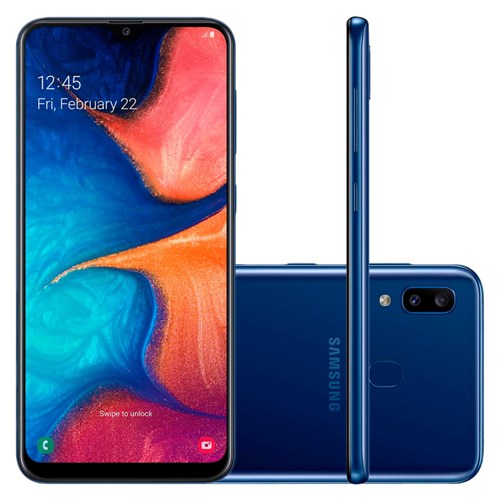 Smartphone Samsung Galaxy A20 32Gb Dual Chip 4G Tela 6,4'' Câmera 13Mp e 5Mp Frontal 8Mp Android 9.0 Azul
