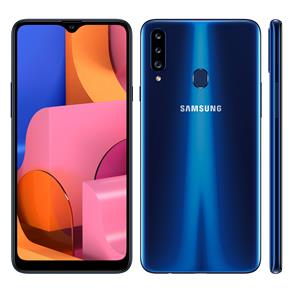 Smartphone Samsung Galaxy A20s Azul 32GB, Câmera Tripla Traseira, Selfie de 8MP, Tela Infinita de 6.5", Leitor de Digital, Octa Core e Android 9.0