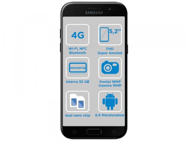 Smartphone Samsung Galaxy A5 2017 32GB Preto - Dual Chip 4G Câm. 16MP + Selfie 16MP Tela 5.2