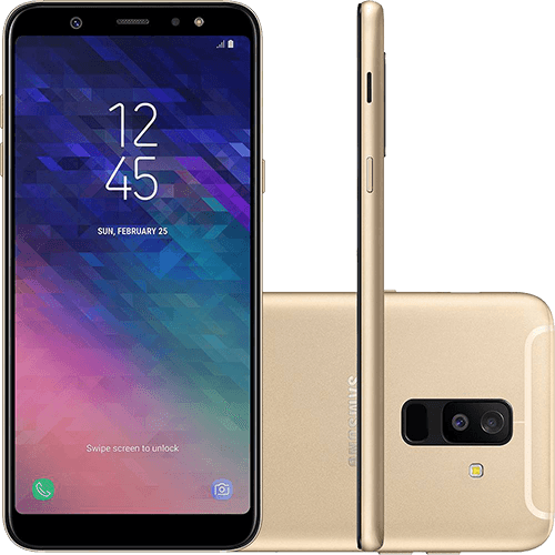 Tudo sobre 'Smartphone Samsung Galaxy A6+ Dual Chip Android 8.0 Tela 6" Octa-Core 1.8GHz 64GB 4G Câmera 16MP F1.7 + 5MP F1.9 (Dual Cam) - Dourado'