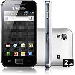 Smartphone Samsung Galaxy Ace Branco Desbloqueado - Android Câmera de 5MP 3G Wi-Fi GPS MP3 Player Rádio FM Bluetooth Cartão de Memória 2GB