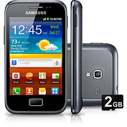 Smartphone Samsung Galaxy Ace Plus Preto - Android 2.3 Processador 1GHz Tela Touchscreen 3.7" Câmera 5.0MP 3G Wi-Fi Memória Interna 3GB Expansível Até 32GB