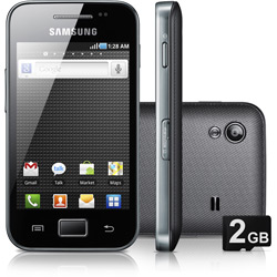 Smartphone Samsung Galaxy Ace Preto Desbloqueado - Android Câmera de 5MP 3G Wi-Fi GPS MP3 Player Rádio FM Bluetooth Cartão de Memória 2GB