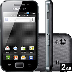 Smartphone Samsung Galaxy Ace Preto, Desbloqueado Claro, GSM, Android, Câmera de 5MP, Tela Touchscreen 3.5", 3G, Wi-Fi, Bluetooth e Cartão de Memória 2GB