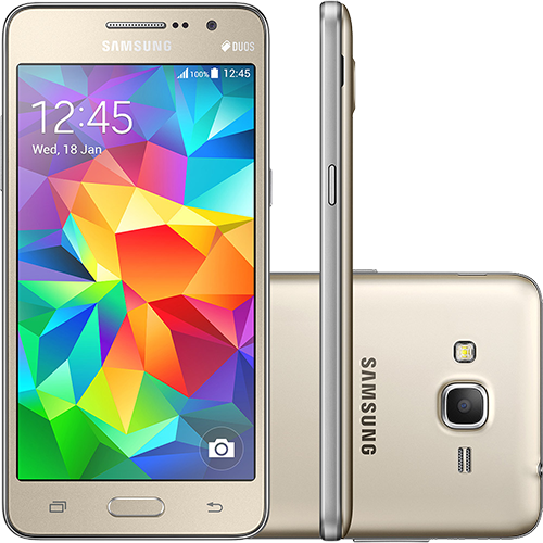 Tudo sobre 'Smartphone Samsung Galaxy Gran Prime Duos Desbloqueado Android 4.4 Tela 5" 8GB 3G Câmera 8MP TV Digital - Dourado'