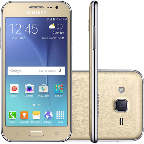 Smartphone Samsung Galaxy J2 Dual Chip Android 5.1 Tela 4.7" 8GB 4G Wi-Fi Câmera 5MP - Dourado