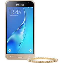 Smartphone Samsung Galaxy J3 Dual Chip Android 5.1 Tela 5" 8GB 4G Câmera 8MP Dourado + Pulseira Swarovski