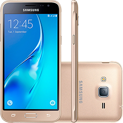 Smartphone Samsung Galaxy J3 Duos Dual Chip Desbloqueado Oi Android 5.1 Tela 5'' 8GB 4G Wi-Fi Câmera 8MP - Dourado