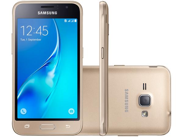 Tudo sobre 'Smartphone Samsung Galaxy J1 8GB Dourado Dual Chip - 4G Câm. 5MP Tela 4.5” Proc. Quad Core Desbl. Vivo'
