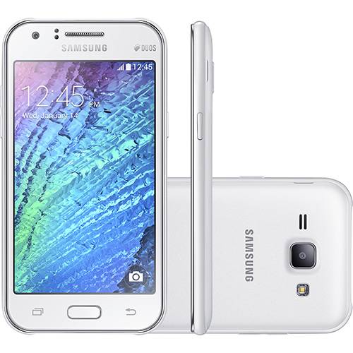 Tudo sobre 'Smartphone Samsung Galaxy J1 Duos Dual Chip Desbloqueado Tim Android 4.4 Tela 4.3" 4GB 4G Wi-Fi Câmera 5MP - Branco'