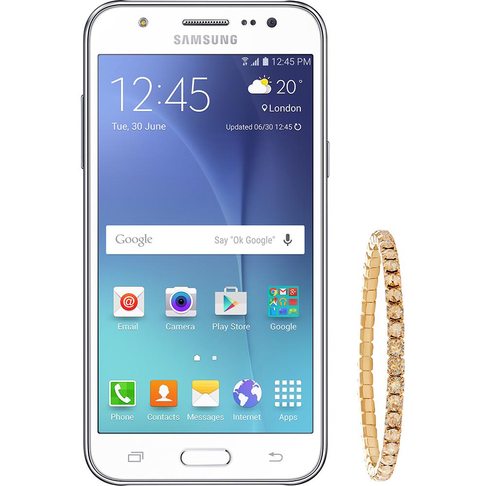 Tamanhos, Medidas e Dimensões do produto Smartphone Samsung Galaxy J5 Duos Android 5.1 Tela 5" 16GB 4G Câmera 13MP - Branco + Pulseira Swarovski
