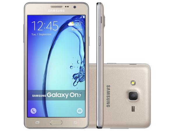Smartphone Samsung Galaxy On 7 8GB Dourado - Dual Chip 4G Câm. 13MP + Selfie 5MP Tela 5.5” HD