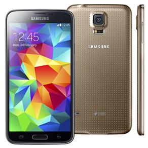 Smartphone Samsung Galaxy S5 Duos SM-G900 Dourado com Dual Chip,Tela 5.1", Android 4.4, 4G, Câmera 16MP e Processador Quad Core 2.5GHz