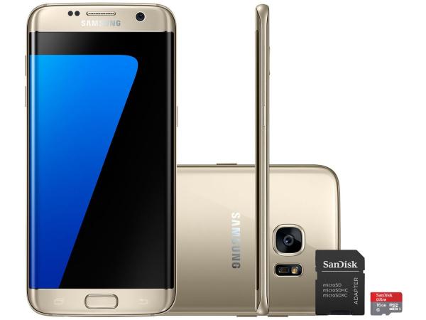 Smartphone Samsung Galaxy S7 Edge 32GB Dourado 4G - Câm. 12MP + Selfie 5MP Tela 5.5” + Cartão 16GB