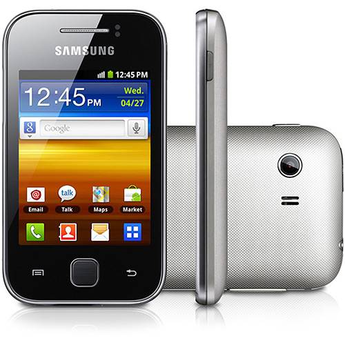 Smartphone Samsung Galaxy Y Desbloqueado Tim Prata - Android Processador 832MHz Tela Touch 3" Câmera 2MP 3G Wi-Fi Cartão Micro SD 2GB