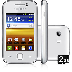 Tudo sobre 'Smartphone Samsung Galaxy Y Desbloqueado Vivo, Branco - Android 2.3, Processador 832MHz, Tela 3", Câmera de 2MP, 3G, Wi-Fi, Memória Interna 150MB e Cartão 2GB'