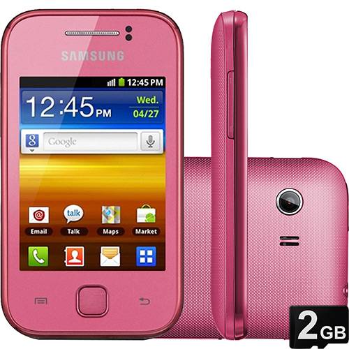 Tudo sobre 'Smartphone Samsung Galaxy Y Desbloqueado Vivo Rosa Android 2.3 Câmera de 2MP 3G Wi Fi Memória Interna 150MB Cartão 2GB'