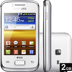 Smartphone Samsung Galaxy Y Duos Dual Chip Branco, Tela Touch 3", Android, 3G, Wi-Fi, GPS, Câmera de 3MP, MP3 Player, Rádio FM e Cartão de 2GB