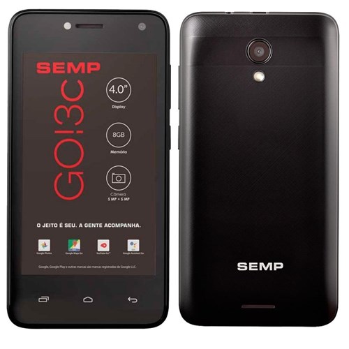 Smartphone Semp Go! 3C, Preto, Tela 4, 3G+Wi-Fi, Android, Câm Traseira 5Mp e Frontal 5Mp, 8Gb
