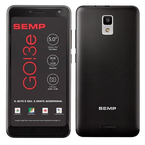 Smartphone Semp Go! 3E, Preto, Tela 5, 3G+Wi-Fi, Android, Câm Traseira 8Mp e Frontal 5Mp, 8Gb