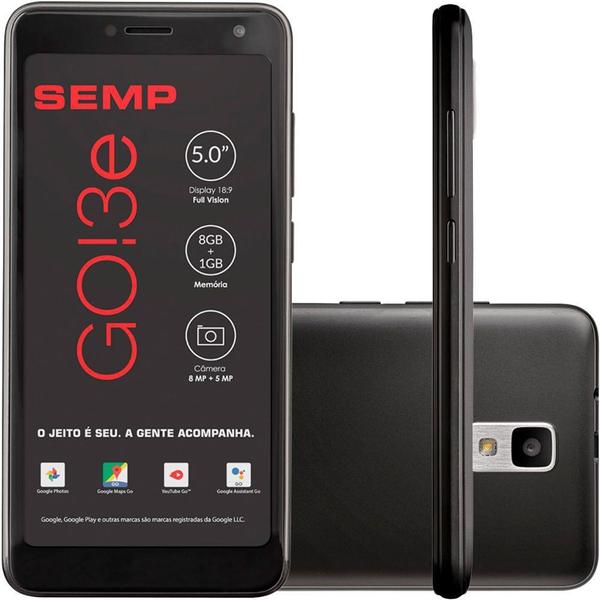 Smartphone Semp Go! 3e, Preto, Tela 5", 3g+wi-fi, Android, Câm Traseira 8mp e Frontal 5mp, 8gb