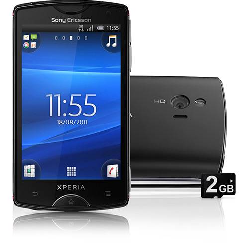 Smartphone Sony Xperia Mini Desbloqueado Preto Android 2.3 3G/Wi Fi. Câmera 5MP 320MB