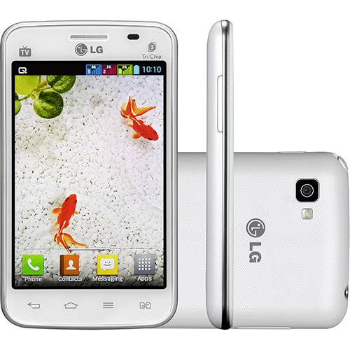 Smartphone Tri Chip LG Optimus L4 II Desbloqueado Branco Android 3G Wi-Fi Câmera Memória Interna 4GB TV Digital
