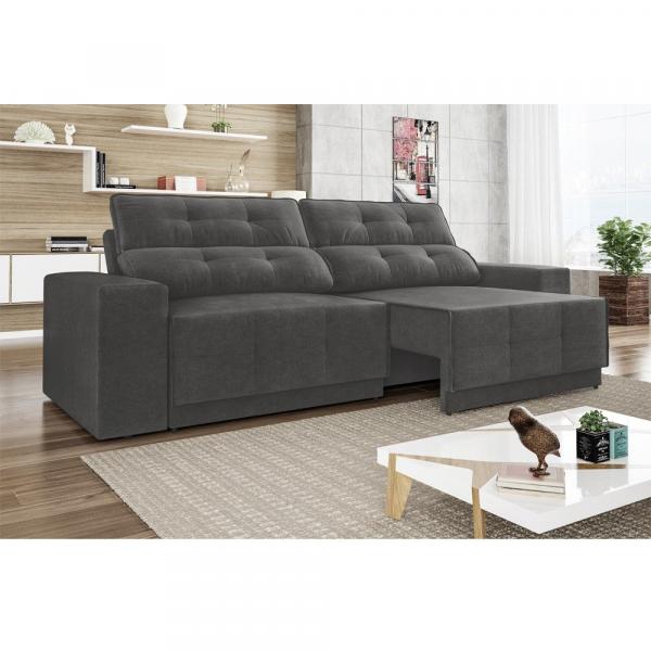 Sofá 4 Lugares Net Jaguar Assento Retrátil e Reclinável Cinza 2,30m (L) - Netsofas