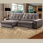 Sofá 4 Lugares Retrátil e Reclinável Assento Pillow 270x180 cm Confort Veludo Cinza - MegaSul