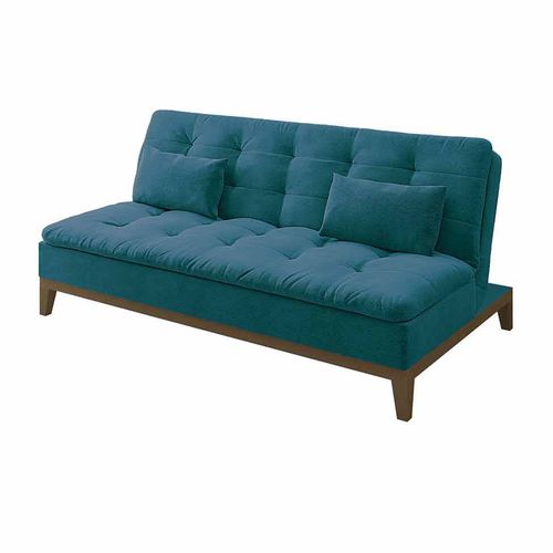 Sofá-cama Casal Premium Base e Pés de Madeira Suede Azul