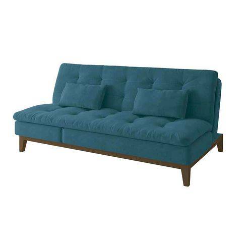 Tudo sobre 'Sofá-cama 3 Lugares Casal Amanda com Chaise e Pés de Madeira Suede Azul'