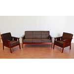 Sofa de Madeira 3+1+1 Lugares Imbuia com Almofadas Espuma Cor:suede Marrom