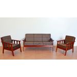 Sofa de Madeira 3+1+1 Lugares Imbuia com Almofadas Espuma Cor:suede Marrom